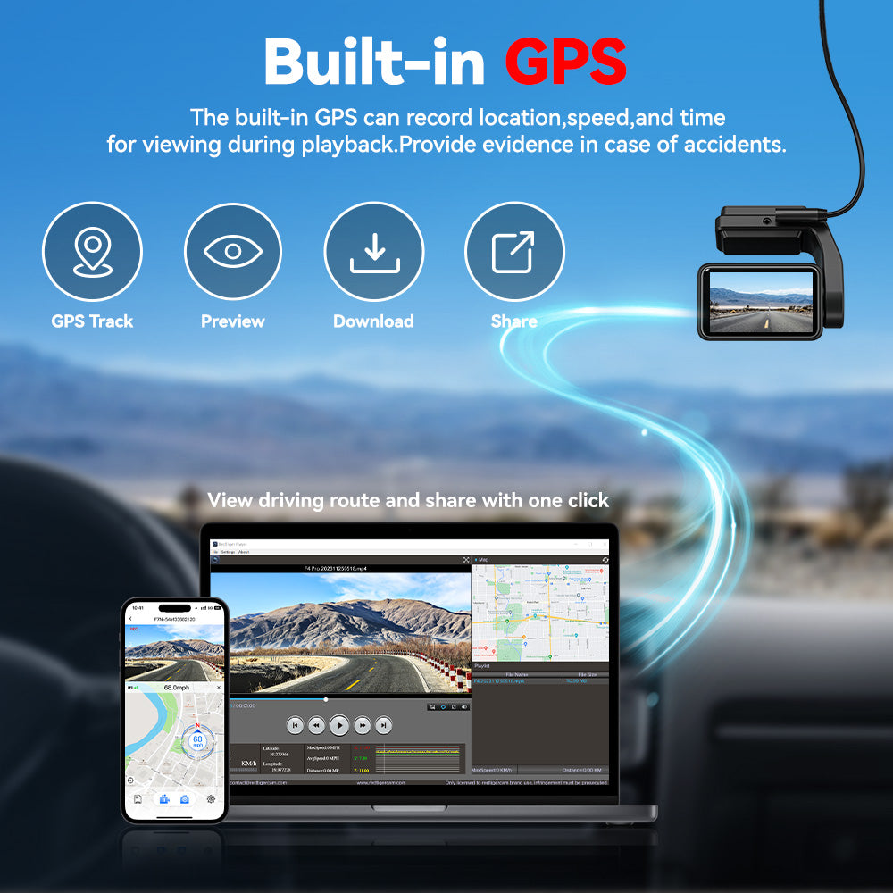 Redtiger A4 4K+1080P Voice Control 5.8GHz WIFI Dash Cam