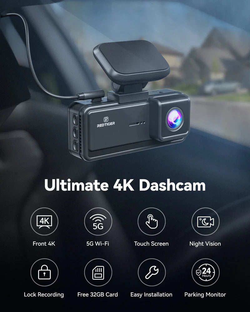 Redtiger F8 5GHz Wifi Touch Screen 4K Front Dash Cam
