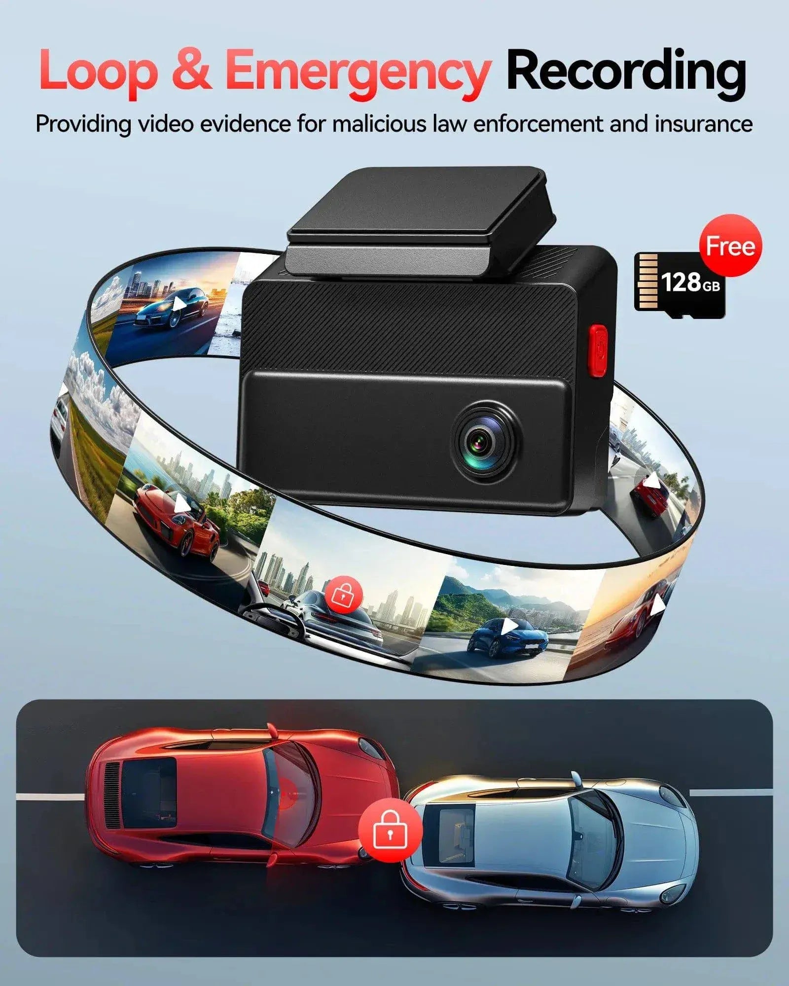 Redtiger VP20 530° 3-Channel IR Night View Dash Cam