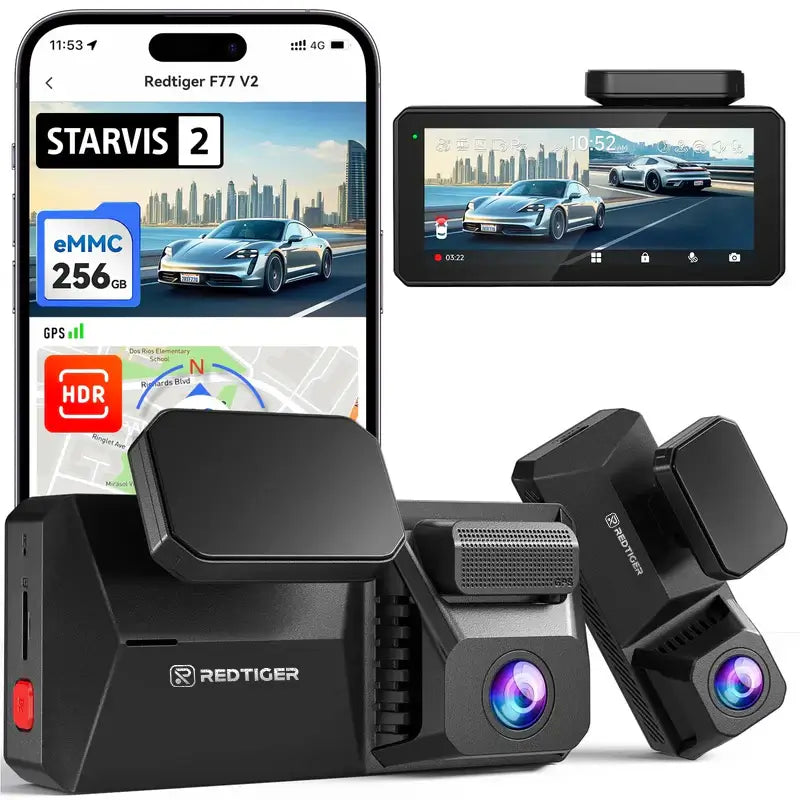 F77 STARVIS 2 4K+4K Dual IMX678 Voice Control 5.8GHz High Speed WIFI Dash Cam