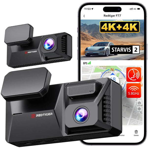 F77 STARVIS 2 4K+4K Dual IMX678 Voice Control 5.8GHz High Speed WIFI Dash Cam