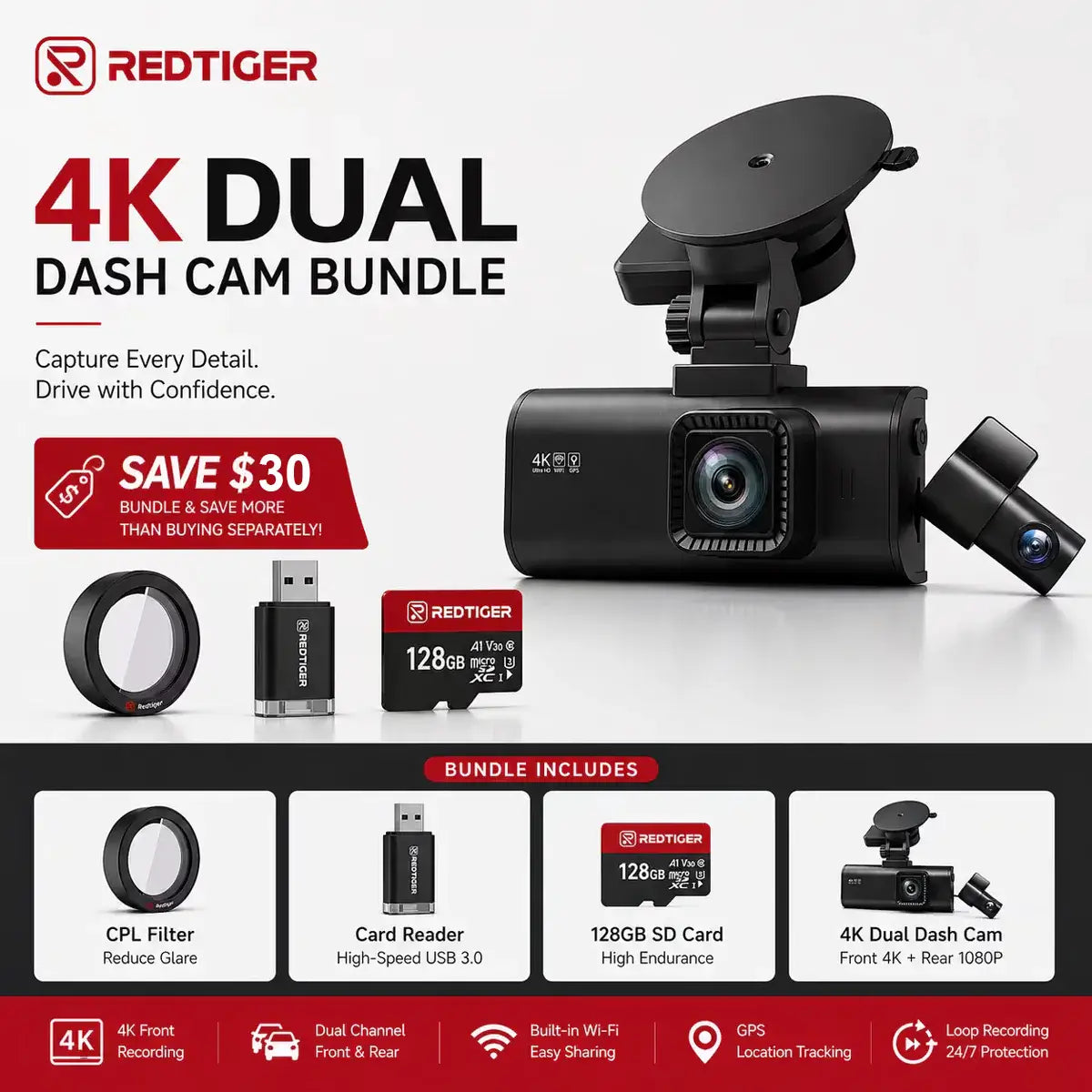 Redtiger F7NP 4K Front Rear Dash Cam