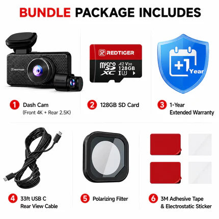 REDTIGER F17 Elite 4K 3 Channel Dash Cam 4K+2.5K+1080P STARVIS 2 Dual HDR IMX678 & IMAX 675 WIFI-6 Full Night Color