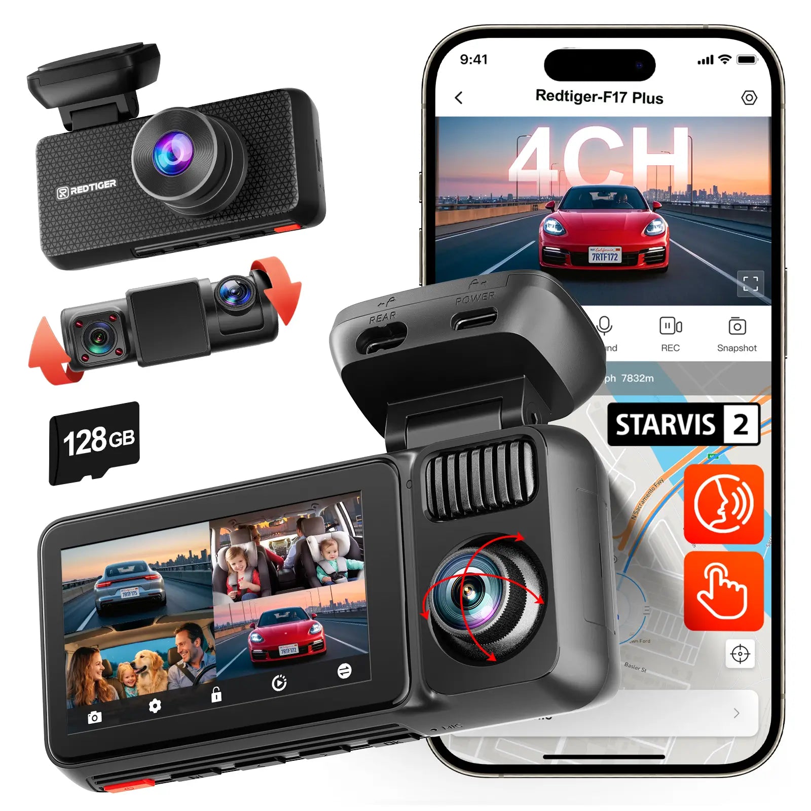 Redtiger F17 Plus 4 Channels 2.7K Sony STARVIS 2 5.8 Ghz Wifi Touch Screen Dash Cam