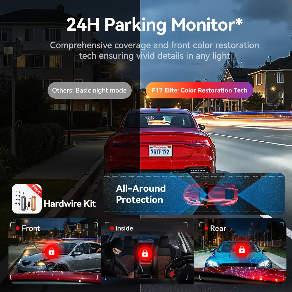 REDTIGER F17 Elite 4K 3 Channel Dash Cam 4K+2.5K+1080P STARVIS 2 Dual HDR IMX678 & IMAX 675 WIFI-6 Full Night Color