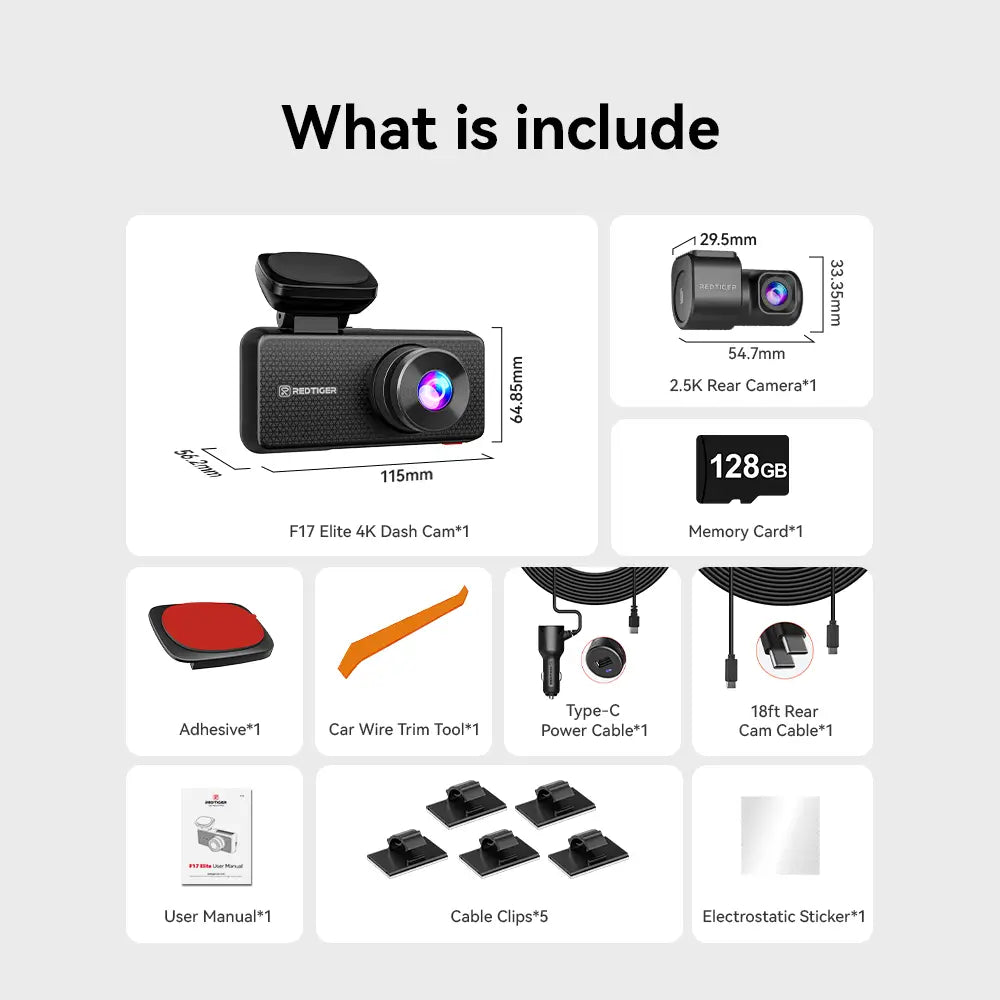 REDTIGER F17 Elite 4K 3 Channel Dash Cam 4K+2.5K+1080P STARVIS 2 Dual HDR IMX678 & IMAX 675 WIFI-6 Full Night Color