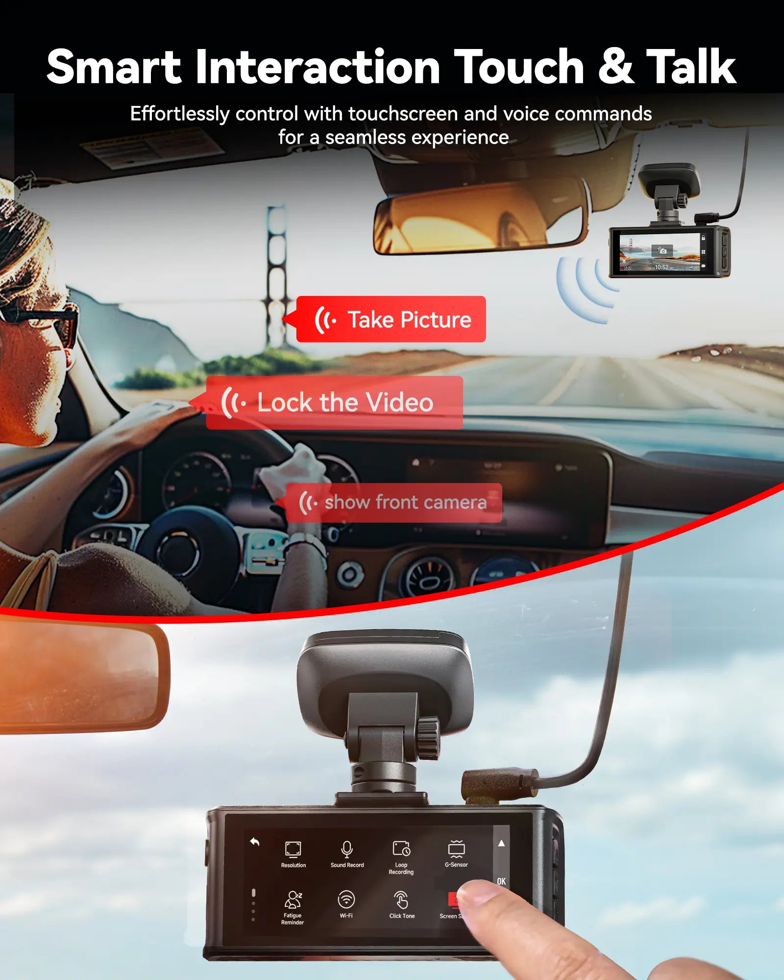 Redtiger F7N Elite 4K Sony STARVIS 2 WiFi-6 Touchscreen Voice Control Dual Dash Cam