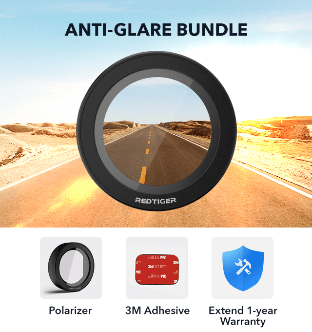 Redtiger F7N Summer Anti-Glare Bundle Bundle REDTIGER Dash Cam Polarizer+3M Adhesive+Extend 1-year Warranty  